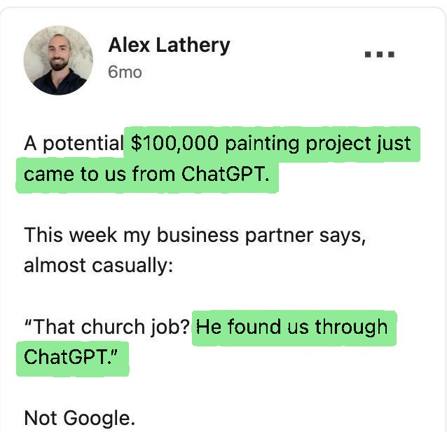 LinkedIn post about a six-figure painting project from ChatGPT